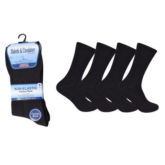 Mens Diaetic Black Socks 12 Pair